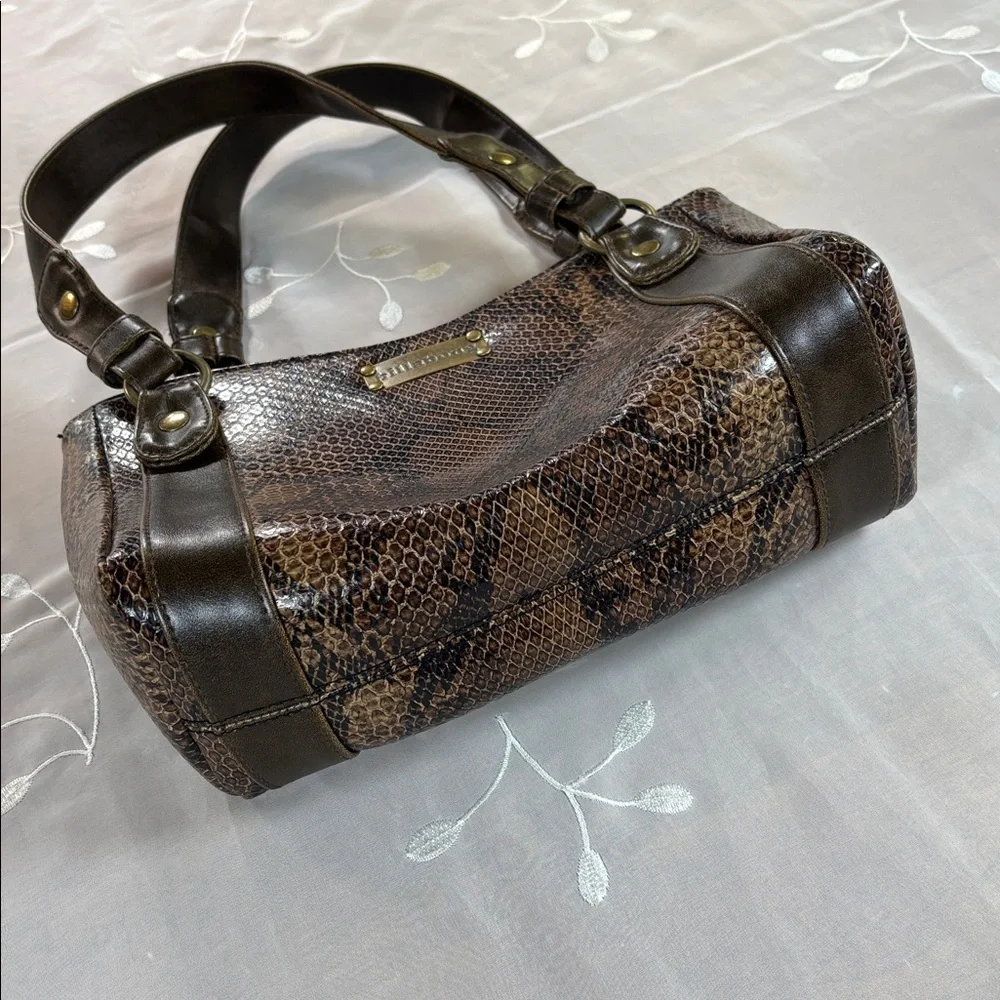 Y2K Billabong Brown Snake-Print Shoulder Bag with Leather Trim Woman Medium Size - Picture 7 of 14